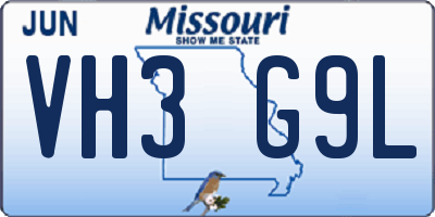 MO license plate VH3G9L