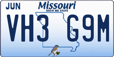 MO license plate VH3G9M