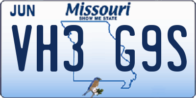 MO license plate VH3G9S