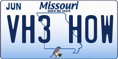 MO license plate VH3H0W