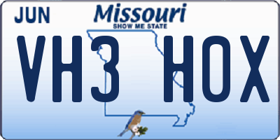 MO license plate VH3H0X