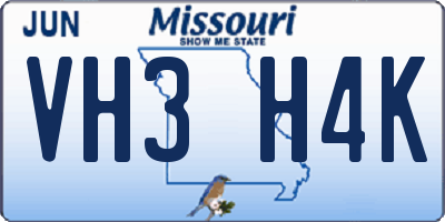 MO license plate VH3H4K