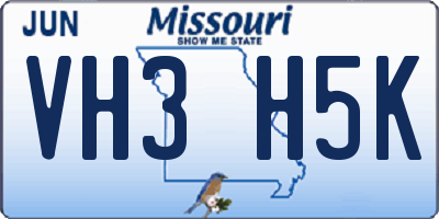 MO license plate VH3H5K