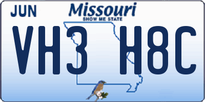 MO license plate VH3H8C