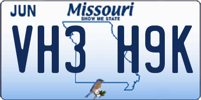 MO license plate VH3H9K