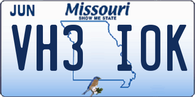 MO license plate VH3I0K
