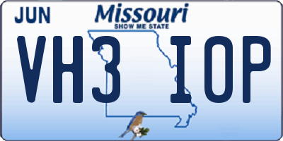 MO license plate VH3I0P