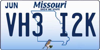 MO license plate VH3I2K