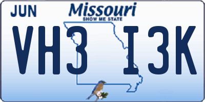 MO license plate VH3I3K