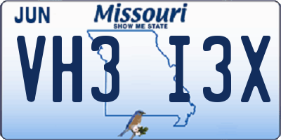 MO license plate VH3I3X