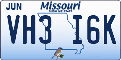 MO license plate VH3I6K