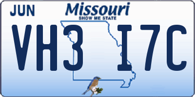 MO license plate VH3I7C