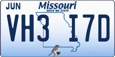 MO license plate VH3I7D