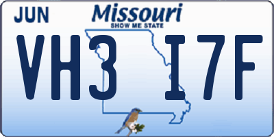 MO license plate VH3I7F
