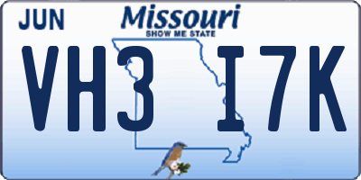 MO license plate VH3I7K