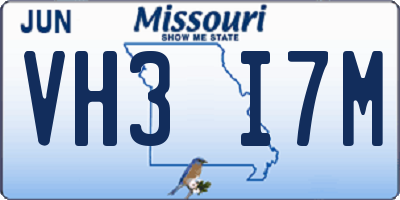 MO license plate VH3I7M