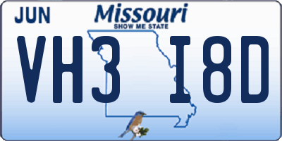 MO license plate VH3I8D