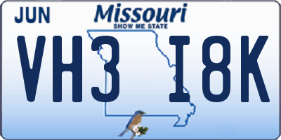 MO license plate VH3I8K