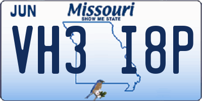 MO license plate VH3I8P