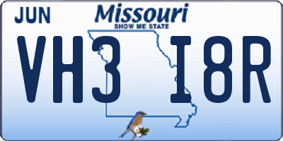 MO license plate VH3I8R
