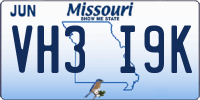 MO license plate VH3I9K