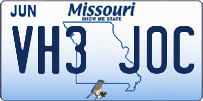 MO license plate VH3J0C