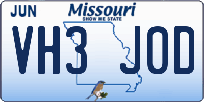 MO license plate VH3J0D