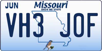MO license plate VH3J0F