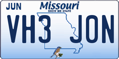 MO license plate VH3J0N