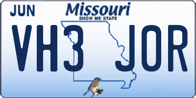MO license plate VH3J0R