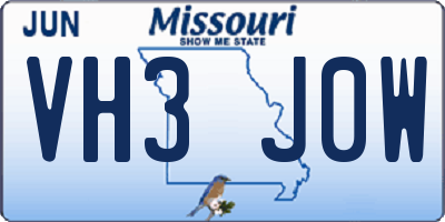 MO license plate VH3J0W