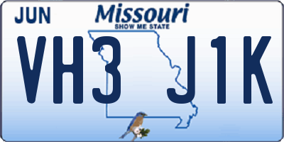 MO license plate VH3J1K