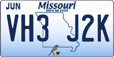 MO license plate VH3J2K