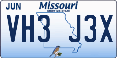 MO license plate VH3J3X