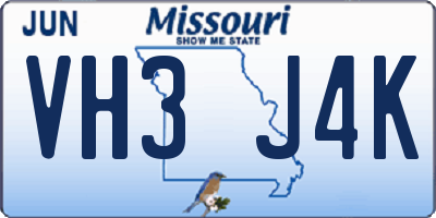 MO license plate VH3J4K