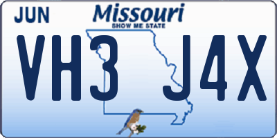MO license plate VH3J4X