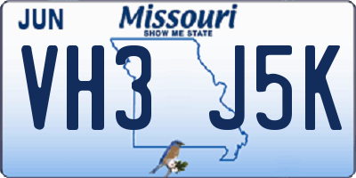 MO license plate VH3J5K