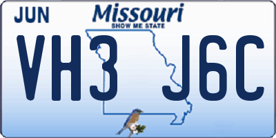 MO license plate VH3J6C
