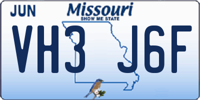 MO license plate VH3J6F