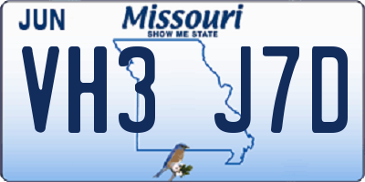 MO license plate VH3J7D