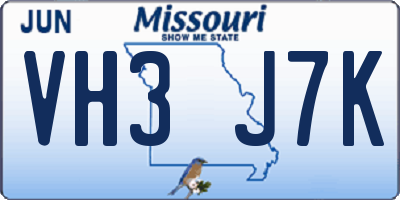MO license plate VH3J7K