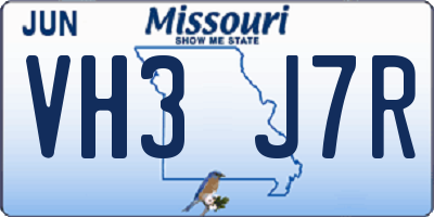MO license plate VH3J7R