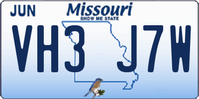 MO license plate VH3J7W