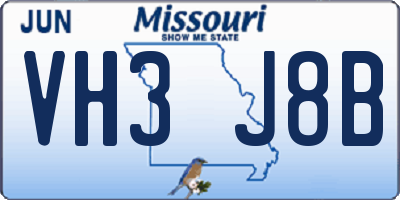 MO license plate VH3J8B