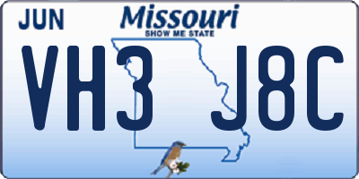 MO license plate VH3J8C