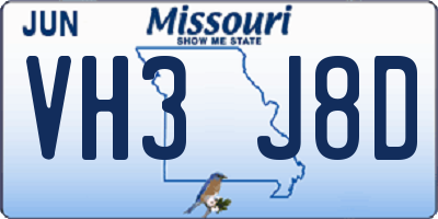 MO license plate VH3J8D