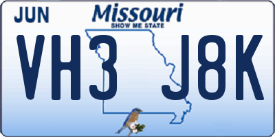 MO license plate VH3J8K