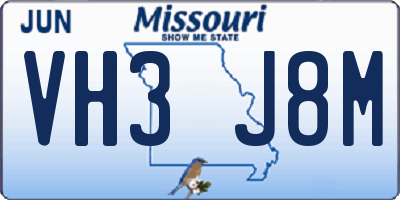 MO license plate VH3J8M