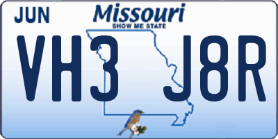 MO license plate VH3J8R