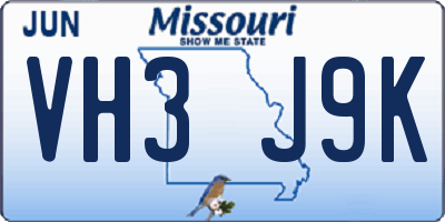 MO license plate VH3J9K